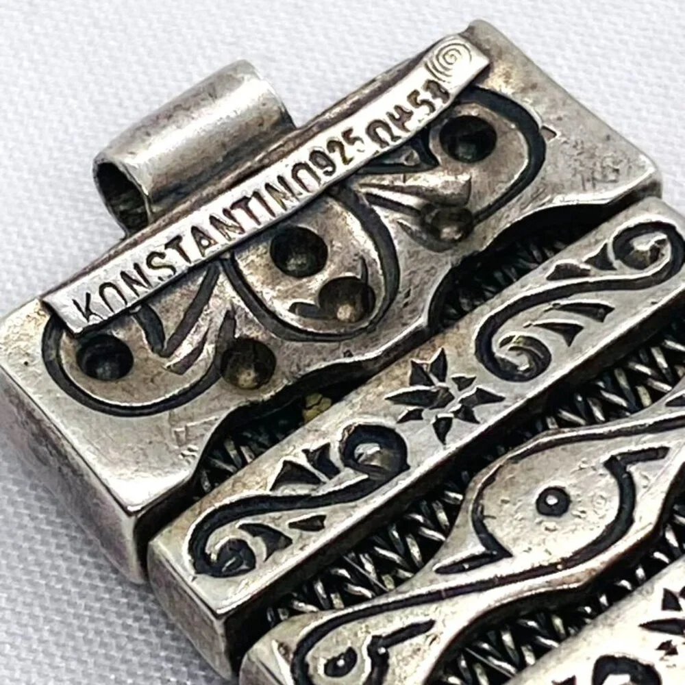 SOLD!! Konstantino Sterling Silver Turquoise Panel Links Bracelet 6.75" - Picture 11 of 16